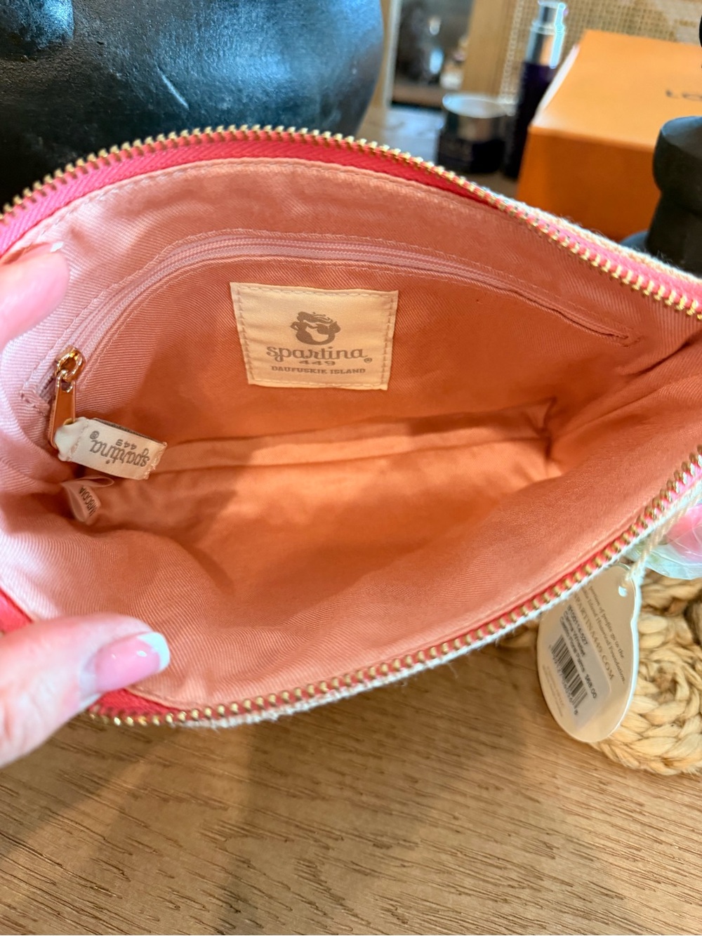 NWT Spartina 449 Embroidered Wristlet Clutch in Pink, Green & Cream - Picture 7 of 7